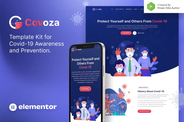 Covoza Covid-19 awareness and prevention Elementor template kit preview