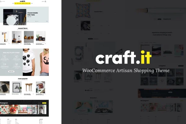Craftit Artisan Shopping WooCommerce theme preview with a white, black and yellow store design