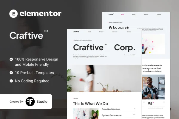 Craftive Elementor template kit cover showing a creative branding agency website design