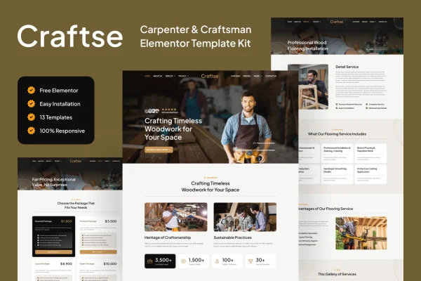 Craftse carpenter and craftsman Elementor template kit preview