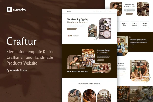 Craftur Elementor template kit preview for a craftsman and handmade products website