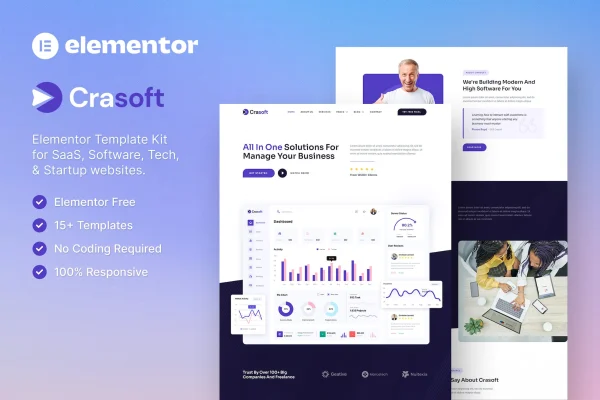 Crasoft SaaS and tech startup Elementor template kit preview