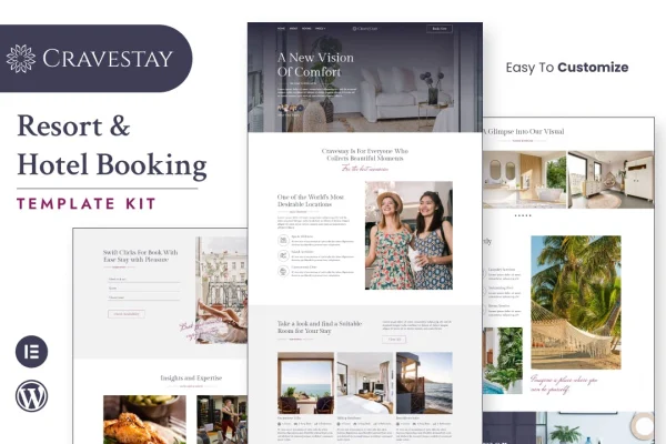 Cravestay luxury hotel and resort Elementor template kit preview