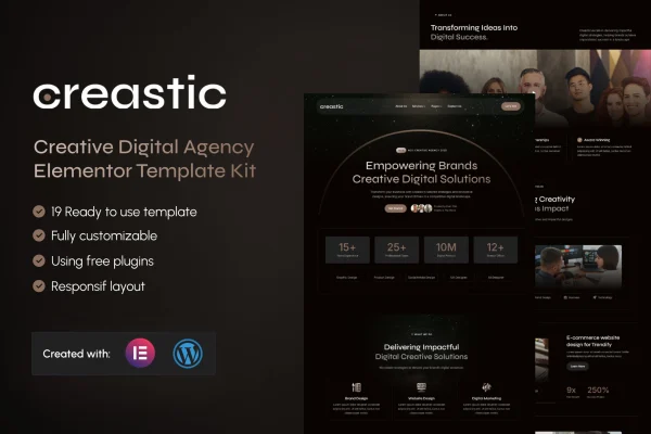 Creastic creative digital agency Elementor template kit preview