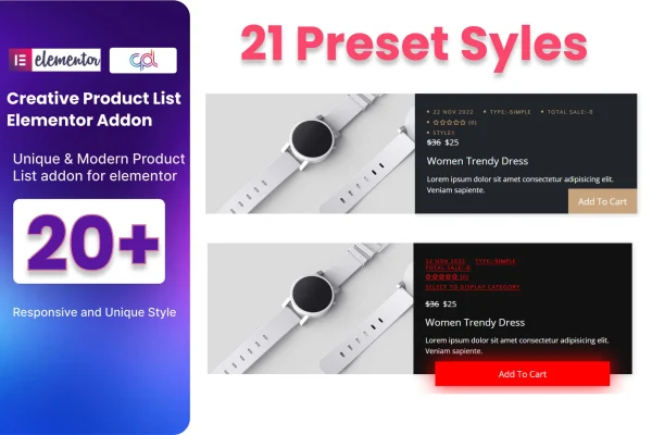 Creative Products List WooCommerce product list addon for Elementor banner