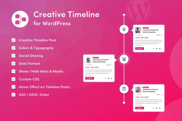Creative Timeline plugin banner showing a vertical timeline layout