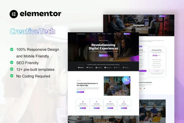 CreativeTech digital marketing agency Elementor template kit preview