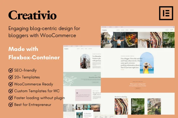 Creativio Elementor template kit preview for bloggers and entrepreneurs