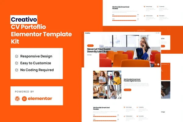 Creativo creative agency Elementor template kit page previews