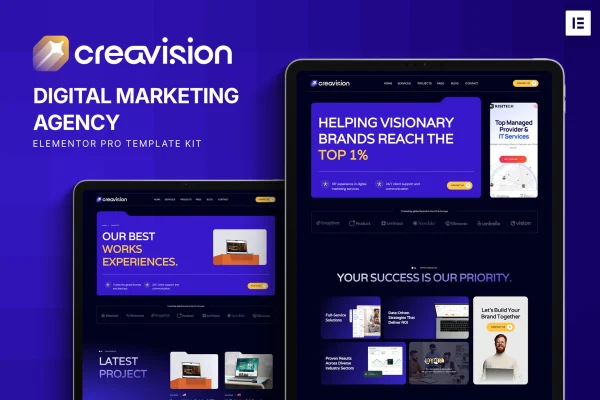 Creavision digital marketing agency Elementor Pro template kit preview