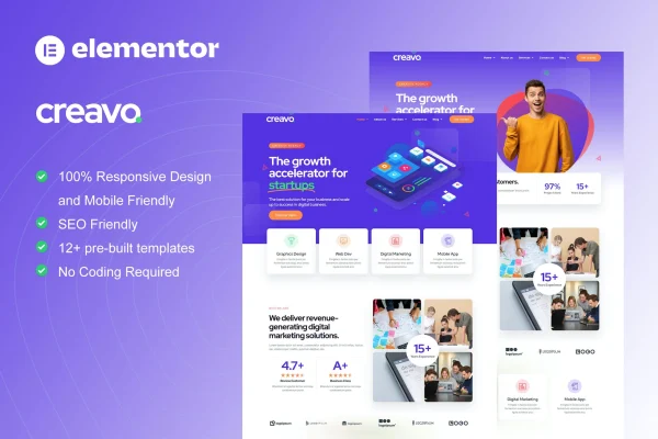 Creavo creative agency and digital marketing Elementor template kit preview