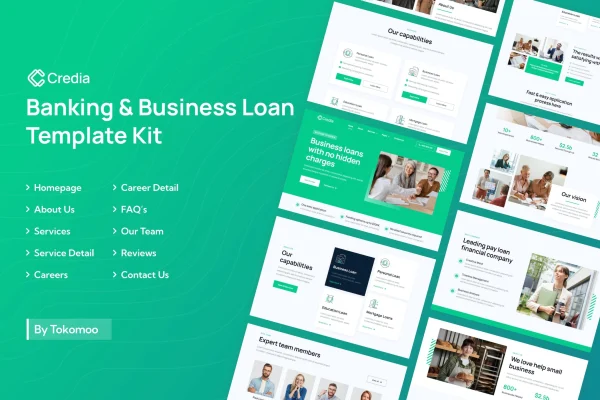 Credia banking and business loan Elementor template kit preview