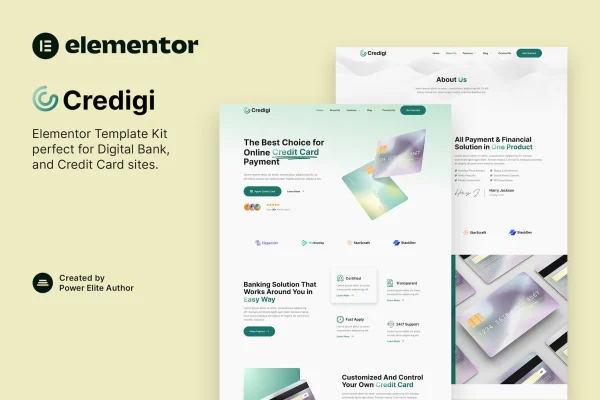Credigi digital bank and credit card Elementor template kit preview