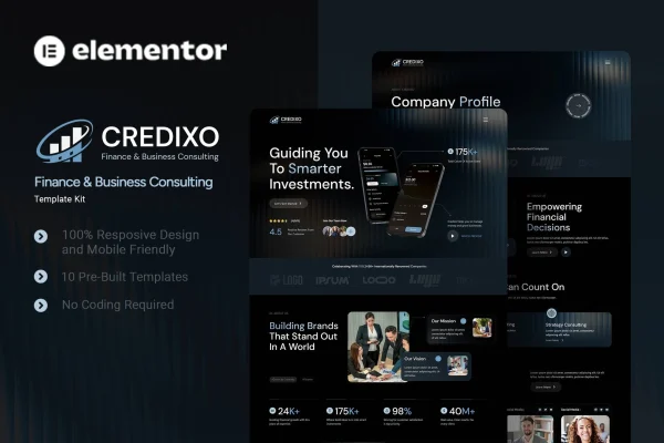 Credixo finance and business consulting Elementor template kit preview