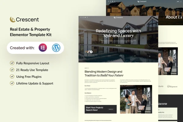 Crescent real estate and property Elementor template kit preview