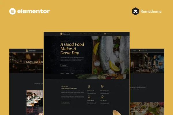Crestaurant elegant restaurant Elementor template kit preview