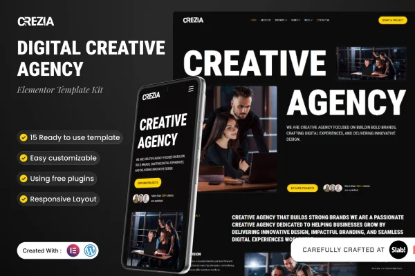 Crezia digital creative agency Elementor template kit cover image