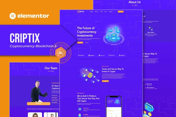 Criptix cryptocurrency and blockchain Elementor template kit preview
