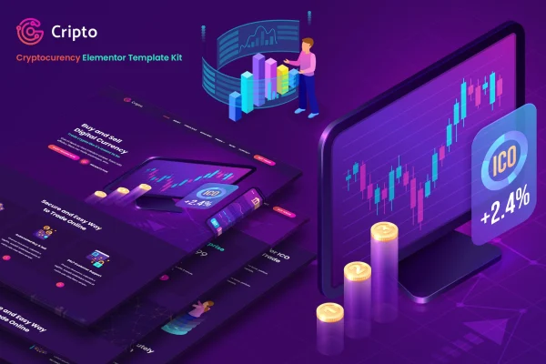 Cripto cryptocurrency and Bitcoin Elementor template kit preview