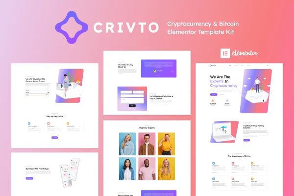 Crivto cryptocurrency and Bitcoin Elementor template kit preview