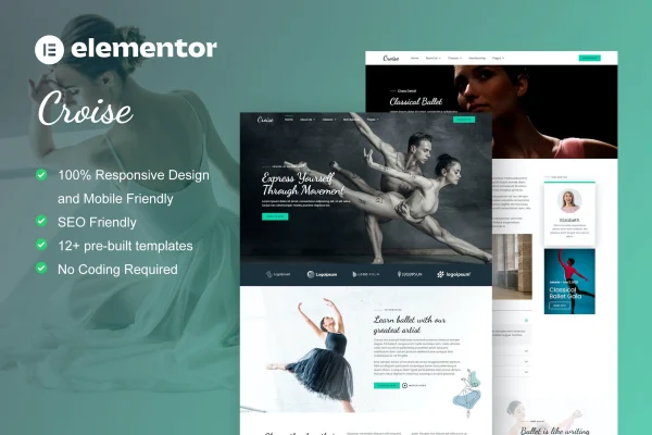 Croise ballet and dance school Elementor Pro template kit preview