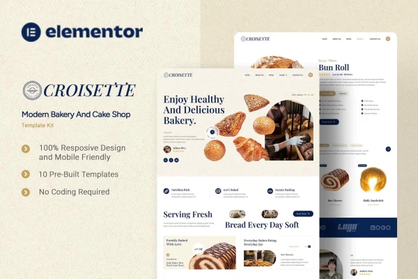 Croisette bakery and cake shop Elementor template kit preview