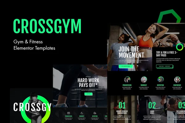 CrossGym gym and fitness Elementor template kit cover image