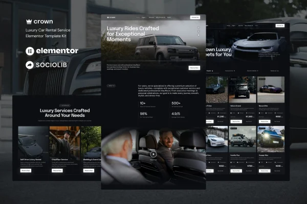 Crown luxury car rental Elementor template kit preview