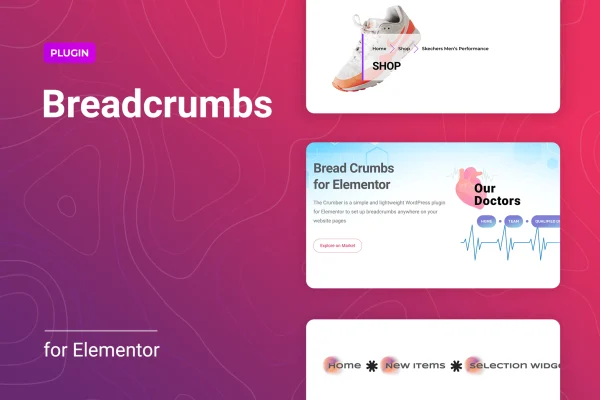 Crumber for Elementor plugin banner showing a breadcrumb navigation widget