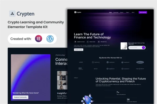 Crypten crypto learning and community Elementor template kit preview