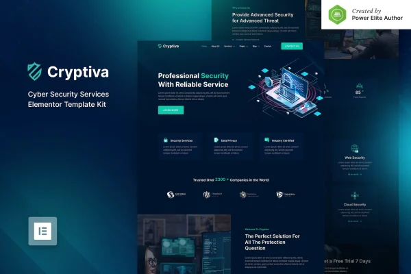 Cryptiva cyber security services Elementor template kit preview