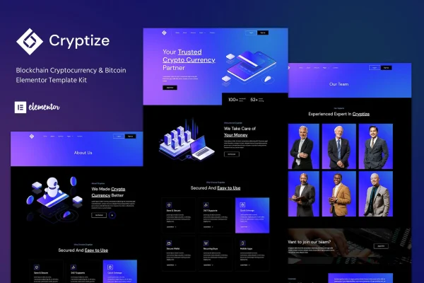 Cryptize cryptocurrency and blockchain Elementor template kit preview
