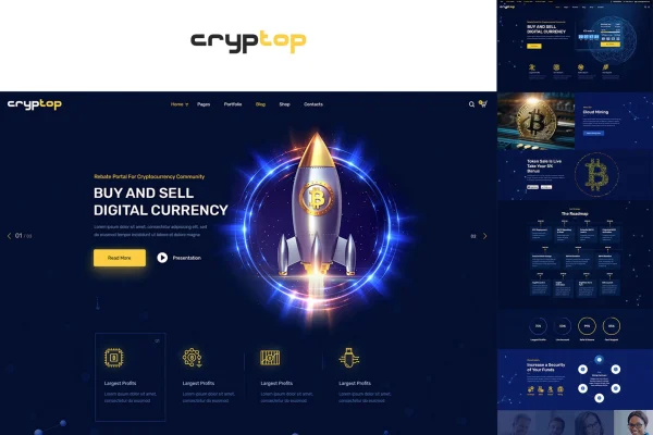 CrypTop ICO landing and cryptocurrency WordPress theme preview