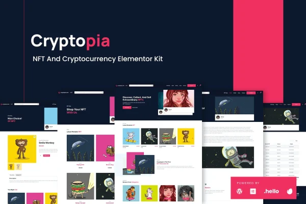 Cryptopia NFT and crypto sales Elementor template kit preview