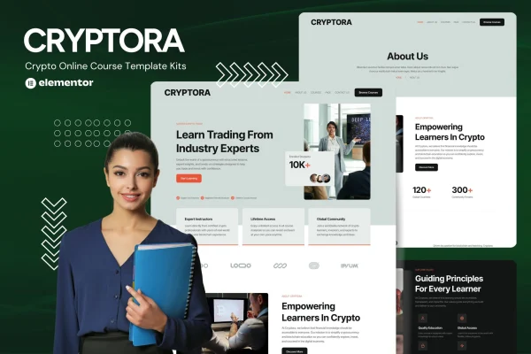 Cryptora crypto online course Elementor template kit preview