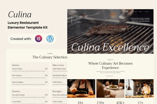 Culina luxury restaurant Elementor template kit preview