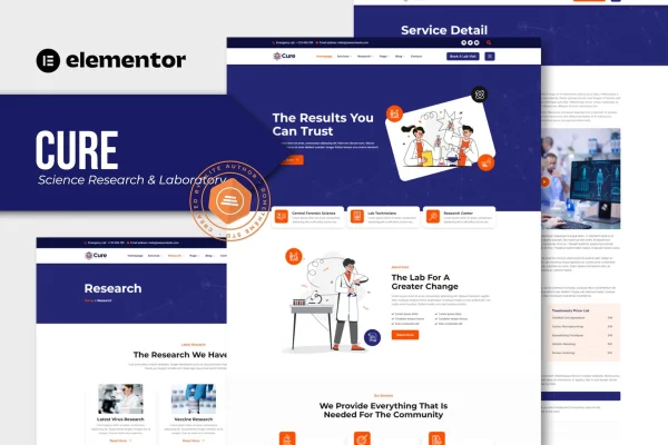 Cure science research and laboratory Elementor template kit preview