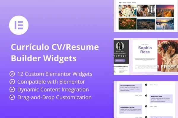 Curriculo CV and resume builder widgets for Elementor plugin banner