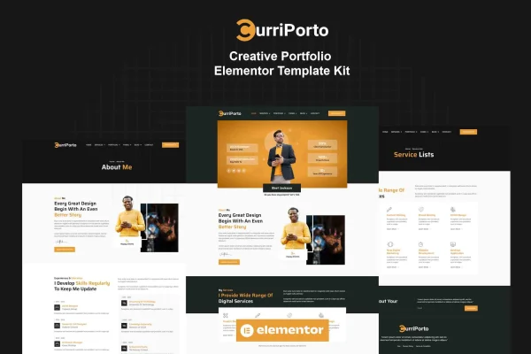 Curriporto creative portfolio Elementor template kit preview