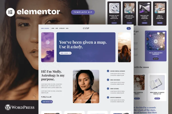 Cusp astrology and horoscope Elementor Pro template kit preview