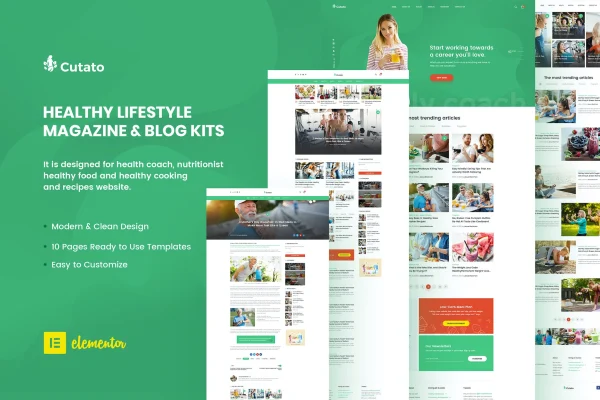 Cutato healthy lifestyle magazine and blog Elementor template kit preview