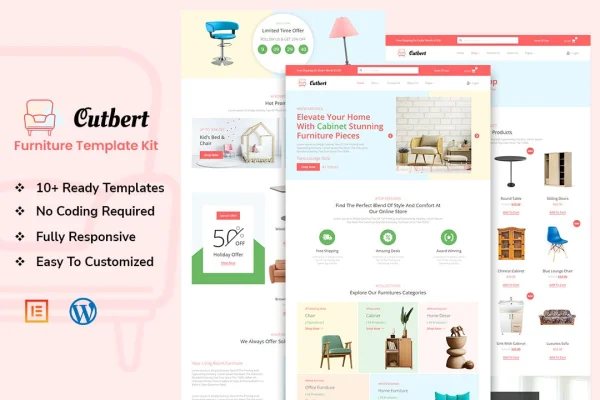 Cutbert furniture store Elementor template kit preview