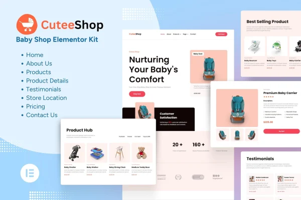 CuteeShop kids and baby ecommerce Elementor kit cover image