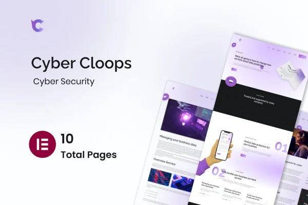 Cyber Cloop cyber security Elementor template kit page previews