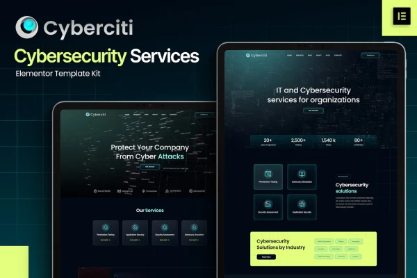Cyberciti cyber security services Elementor template kit preview