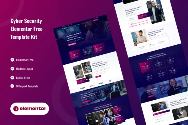 CyberGuard cybersecurity services Elementor template kit preview