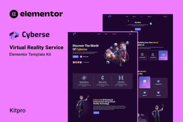 Cyberse virtual reality service Elementor template kit preview