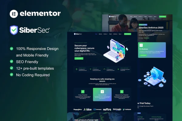 CyberSec cyber security services Elementor template kit preview