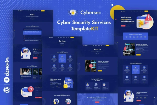Cybersec security services Elementor template kit cover image