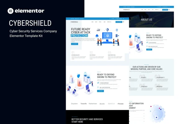 Cybershield cyber security Elementor template kit preview
